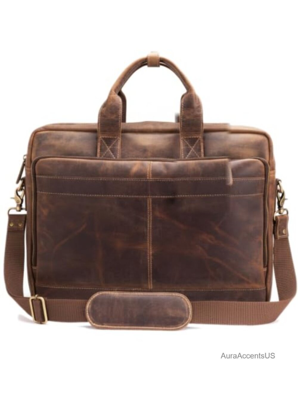 Full Grain Leather Messenger Bag for Men 16 Inch Laptop Briefcase